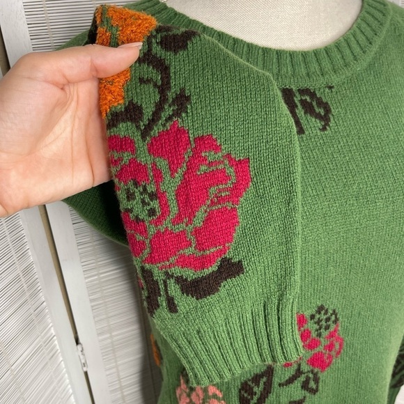 Ivko Woman Floral Intarsia Sweater Green Wool Nylon Viscose Knit Pattern Size S - Picture 3 of 10